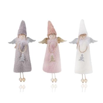 DEKOR PLYŠOVÝ ANJEL DIEVČATKO SO ZAVESENÝMI NOHAMI, DLHÉ TELO, SIVÉ ALEBO BIELE ALEBO RUŽOVÉ