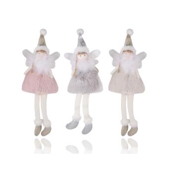 DEKOR PLYŠOVÝ ANJEL DIEVČATKO SO ZÁVESNÝMI NOŽIČKAMI, SIVÝ ALEBO BIELY ALEBO RUŽOVÝ