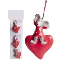 POLYRESINOVÁ MYŠ + SRDCE 3 KUSY ČERVENÁ