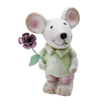 KERAMICKÁ MYŠ V BODKOVANÝCH ŠATÁCH, ZELENÁ ALEBO RUŽOVÁ