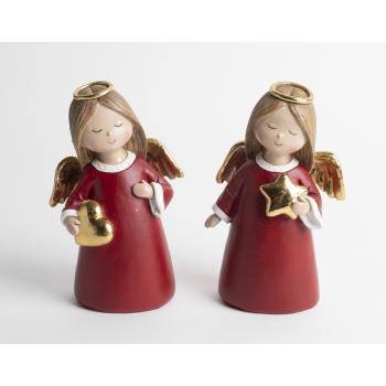 POLYRESINOVÝ ANJEL SO SVÄTOŽIAROU, HVIEZDOU, SRDCOM, ČERVENÝ/ZLATÝ