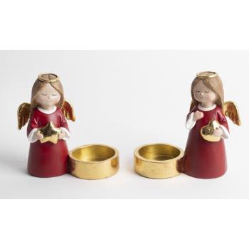 POLYRESINOVÝ SVIETNIK, ANJEL, AUREOLA, HVIEZDA, SRDCE, ČERVENÁ/ZLATÁ