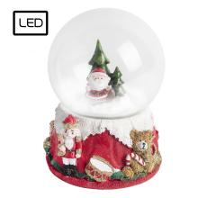 POLYRESINOVÁ SNEHOVÁ GUĽA, LED, BOROVICA, SANTA CLAUS, HUDOBNÁ, ČERVENÁ