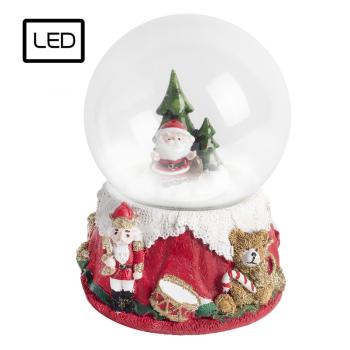 POLYRESINOVÁ SNEHOVÁ GUĽA, LED, BOROVICA, SANTA CLAUS, HUDOBNÁ, ČERVENÁ