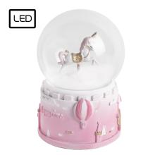 POLYRESINOVÁ SNEHOVÁ GUĽA, LED, JEDNOROŽEC, HUDOBNÁ, SVETLO RUŽOVÁ