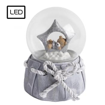 POLYRESINOVÁ SNEHOVÁ GUĽA, LED, BATYU, MEDVEĎ V HVIEZDE, STRIEBORNÁ