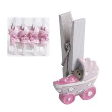 POLYRESINOVÁ PINZETA S KOČÍKOM V SÁČKU, 8 KUSOV, RUŽOVÁ