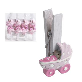 POLYRESINOVÁ PINZETA S KOČÍKOM V SÁČKU, 8 KUSOV, RUŽOVÁ