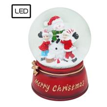 POLYRESINOVÁ SNEHOVÁ GUĽA S HUDBOU A SVETLAMI, SNEHULIAK S DEŤMI, "MERRY CHRISTMAS"