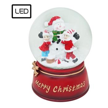 POLYRESINOVÁ SNEHOVÁ GUĽA S HUDBOU A SVETLAMI, SNEHULIAK S DEŤMI, "MERRY CHRISTMAS"