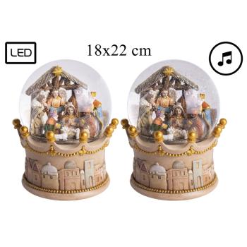 POLYRESINOVÁ SNEHOVÁ GUĽA S DIÓDOU A HUDBOU, SVÄTÁ RODINA, BETLEHEM