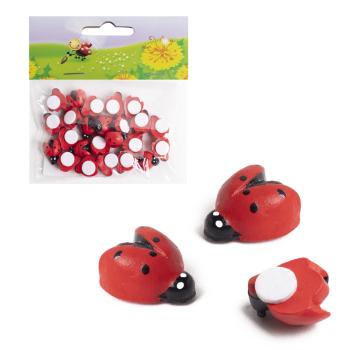 POLYRESINOVÁ DEKORÁCIA, 24 KUSOV, BERUŠKA, SAMOLEPIACA, ČERVENO-ČIERNA