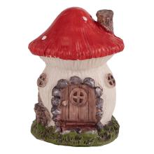DOMČEK Z POLYRESINU, V TVARE HRÍBU, ČERVENÁ STRECHA, S CHÉMIOU, ČERVENO-BIELY