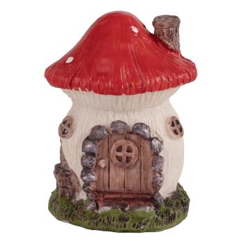 DOMČEK Z POLYRESINU, V TVARE HRÍBU, ČERVENÁ STRECHA, S CHÉMIOU, ČERVENO-BIELY