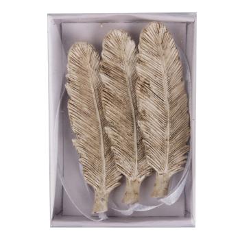 SADA ZÁVESNÝCH PIER Z POLYRESINU V PAPIEROVEJ ŠKATUĽKE, 3 KUSY, BIELA/ZLATÁ