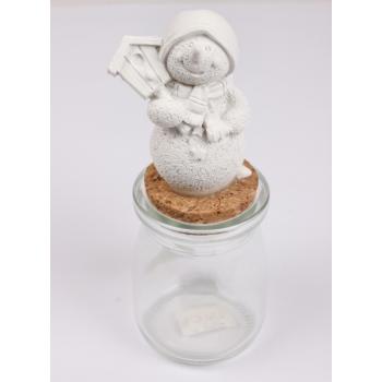 POLYRESINOVÝ SKLENENÝ SNEHULIAK S VTÁČOU BÚDKOU, BIELY