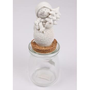 POLYRESINOVÁ SKLENENÁ KUPOLA SNEHULIAKA S BOROVICOU, BIELA