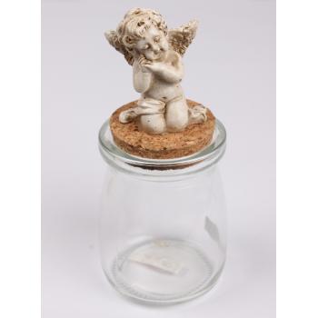 POLYRESINOVÁ SKLENENÁ KUPOLA SPIACEHO ANJELA, BIELA/ZLATÁ