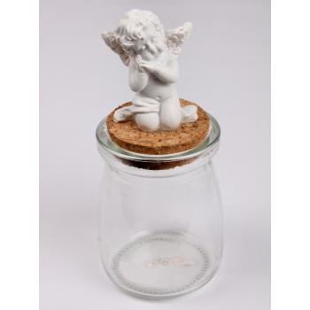 POLYRESINOVÁ SKLENENÁ FIGURÍNA SPIACEHO ANJELA, BIELA