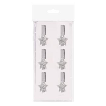 POLYRESINOVÁ PINZETA S HVIEZDOU V SÁČKU, 6 KUSOV, STRIEBORNÁ