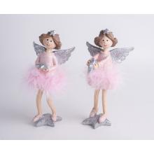 POLYRESINOVÝ ANJEL V RUŽOVÝCH ŠATÁCH S PERÍM