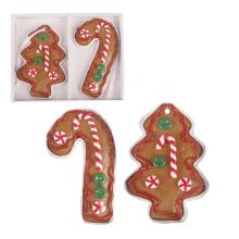 POLYRESINOVÁ SADA ZÁVESNÉHO PERNÍKOVÉHO STROMČEKA A PALICE V PAPIEROVEJ ŠKATULI, 2 KUSY