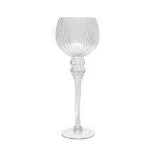 SKLENENÝ SVIETNIK S PODSTAVCOM Z ČÍREHO SKLA