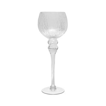 SKLENENÝ SVIETNIK S PODSTAVCOM Z ČÍREHO SKLA