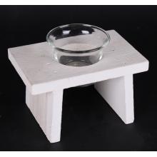 DREVENÁ LAVICA SO SKLENENÝM SVIETNIKOM, 2 KUSY, BIELA