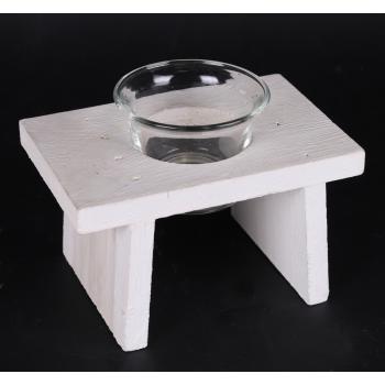 DREVENÁ LAVICA SO SKLENENÝM SVIETNIKOM, 2 KUSY, BIELA