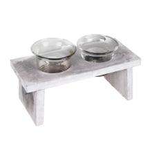 DREVENÝ LAVICOVÝ SVIETNIK S 2 FĽAŠAMI, 3 KUSY, SIVÝ