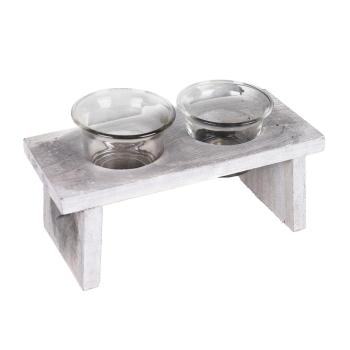 DREVENÝ LAVICOVÝ SVIETNIK S 2 FĽAŠAMI, 3 KUSY, SIVÝ