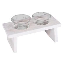 DREVENÝ LAVICOVÝ SVIETNIK S 2 FĽAŠAMI, 3 KUSY, PRÍRODNÁ A BIELA FARBA