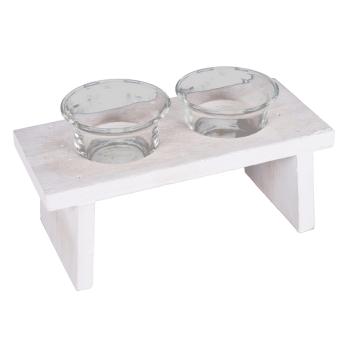 DREVENÝ LAVICOVÝ SVIETNIK S 2 FĽAŠAMI, 3 KUSY, PRÍRODNÁ A BIELA FARBA