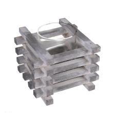 DREVENÝ MRIEŽKOVANÝ SVIETNIK SO SKLOM, 2 KUSY, SIVÝ