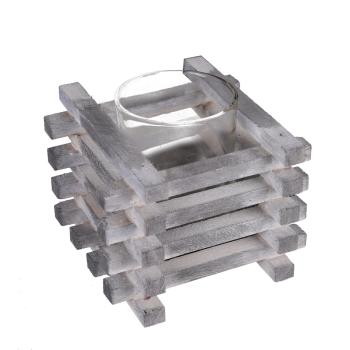 DREVENÝ MRIEŽKOVANÝ SVIETNIK SO SKLOM, 2 KUSY, SIVÝ