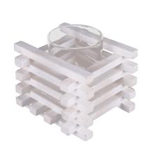 DREVENÝ MRIEŽKOVANÝ SVIETNIK SO SKLOM, 2 KUSY, PRÍRODNÁ A BIELA FARBA