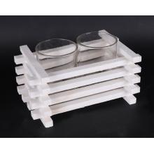 DREVENÝ MRIEŽKOVANÝ SVIETNIK S 2 FĽAŠAMI, 3 KUSY, BIELY