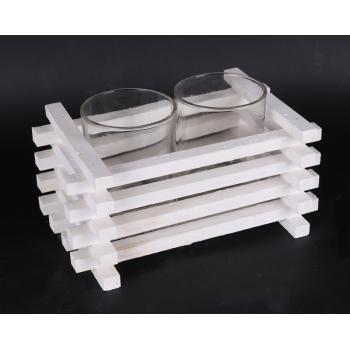 DREVENÝ MRIEŽKOVANÝ SVIETNIK S 2 FĽAŠAMI, 3 KUSY, BIELY