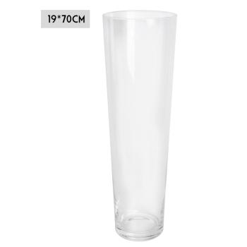 SKLENENÁ VÁZA V TVARE PÍSMENA "V", ČÍRA, OKRAJ BRÚSENÝ ZA STUDENA