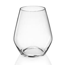 SKLENENÁ VÁZA, OVÁLNY TVAR, ČÍRA, OKRAJ BRÚSENÝ ZA STUDENA