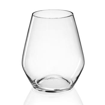 SKLENENÁ VÁZA, OVÁLNY TVAR, ČÍRA, OKRAJ BRÚSENÝ ZA STUDENA