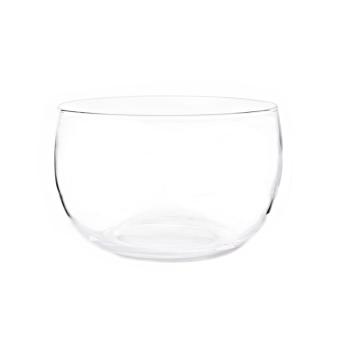 SKLENENÁ MISKA, ČÍRA, OKRAJ BRÚSENÝ ZA TEPLA