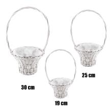 SÚPRAVA PRÚTENÝCH KOŠÍKOV, 3 KUSY, S VEĽKÝMI UŠAMI, S PODŠÍVKOU, BIELA