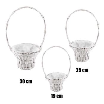 SÚPRAVA PRÚTENÝCH KOŠÍKOV, 3 KUSY, S VEĽKÝMI UŠAMI, S PODŠÍVKOU, BIELA