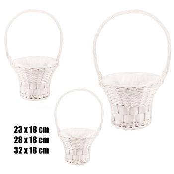 SÚPRAVA PRÚTENÝCH KOŠÍKOV, 3 KUSY, S VEĽKÝMI UŠAMI, S PODŠÍVKOU, BIELA