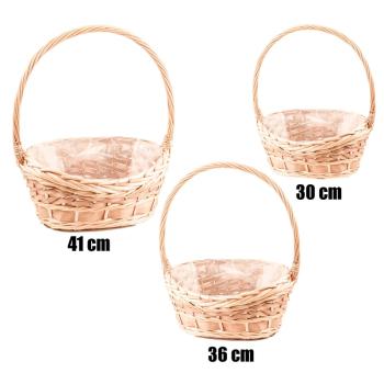 SÚPRAVA PRÚTENÝCH KOŠOV S VEĽKÝMI UŠAMI, 3 KUSY, TVAR LODE, PRÍRODNÁ FARBA