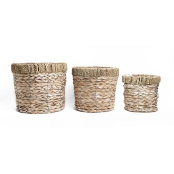 SÚPRAVA PRÚTENÝCH KOŠOV S PLASTOVOU VÝSTELKOU, 3 KUSY, OKRÚHLA, PRÍRODNÁ