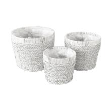 SÚPRAVA PRÚTENÝCH KOŠOV S PLASTOVOU VLOŽKOU, 3 KUSY, OKRÚHLA, SO ŠPAGÁTOM, BIELA