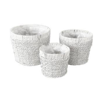 SÚPRAVA PRÚTENÝCH KOŠOV S PLASTOVOU VLOŽKOU, 3 KUSY, OKRÚHLA, SO ŠPAGÁTOM, BIELA